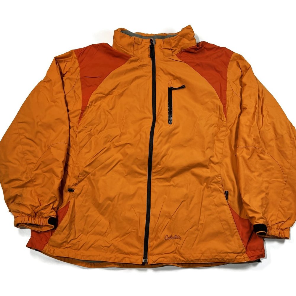 Cabelas Jacket 2XL Orange Fleece Lining Full Zip Outdoor Zip Pockets